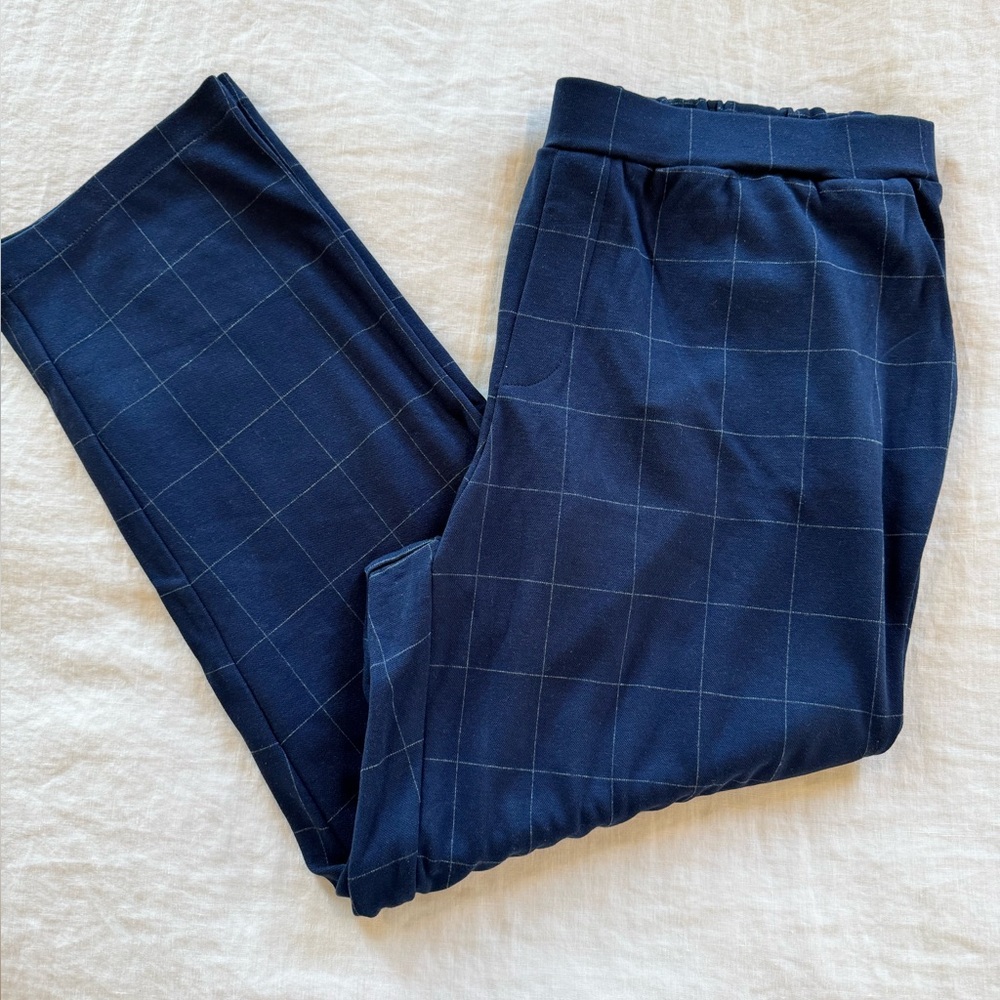 NWT Size XL Evy's Tree Pull-On Pants in Navy Grid Check